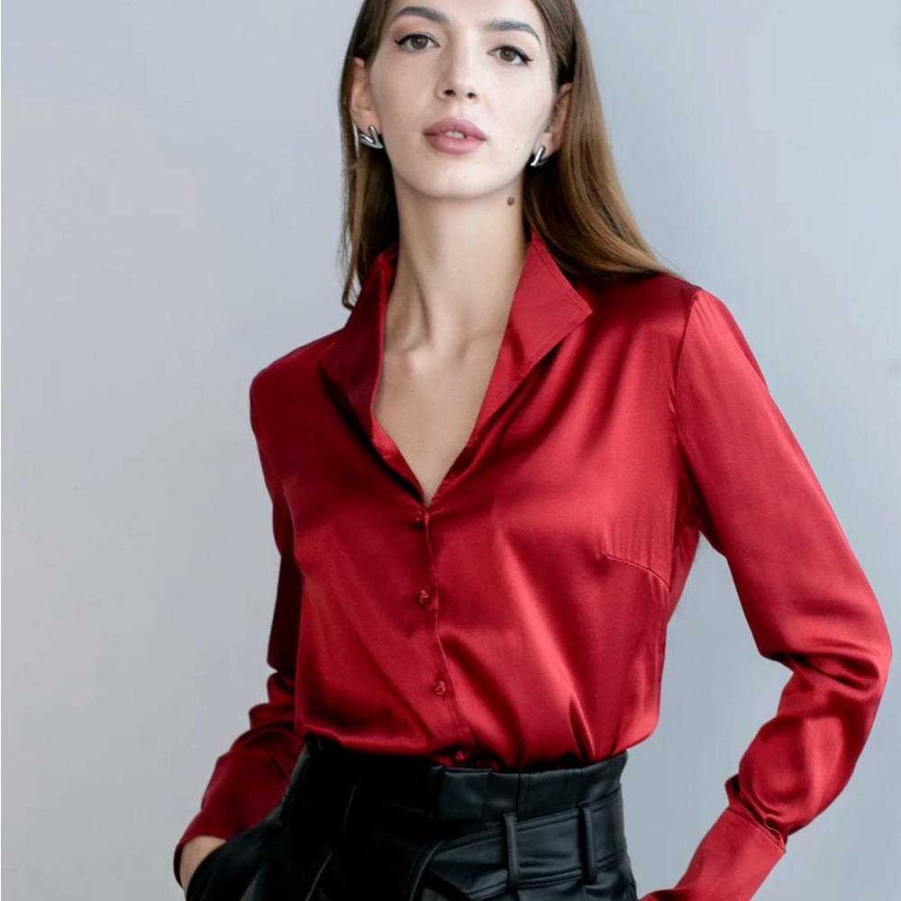 FARINAZ Elegant Red Silk Blouse